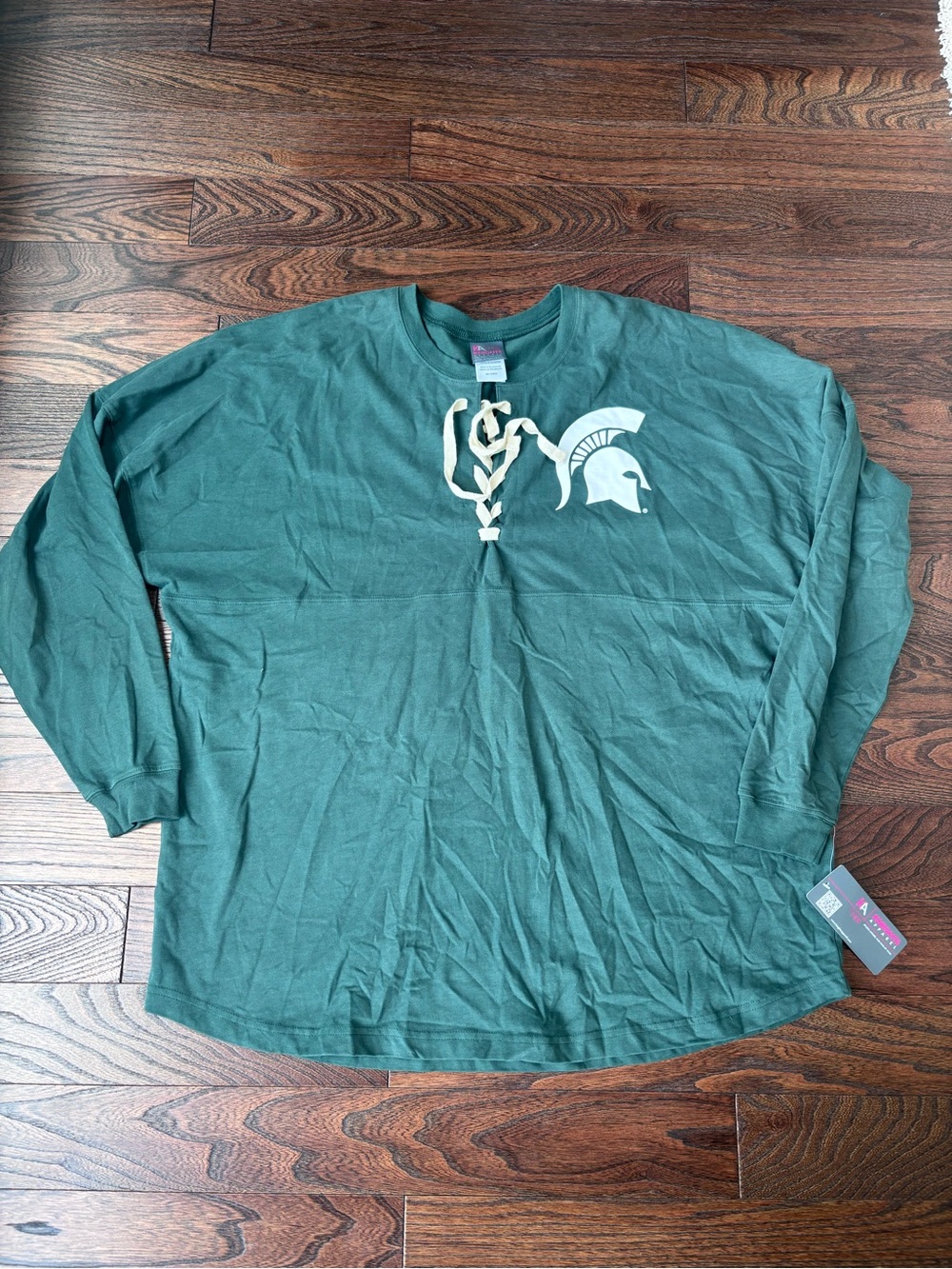 NWT Michigan State Apparel Forest Green Lace-Up Long-Sleeve Tee